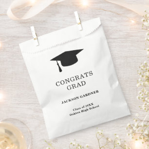 Simple Black and White Mortar Board Graduation Favour Bag