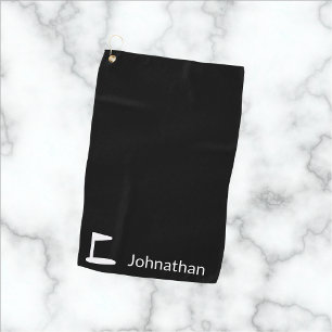 Simple Black and White Name with Golf Flag Towel