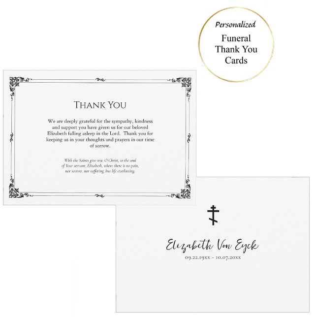 Simple Black and White Orthodox Christian Funeral Thank You Card (Creator Uploaded)