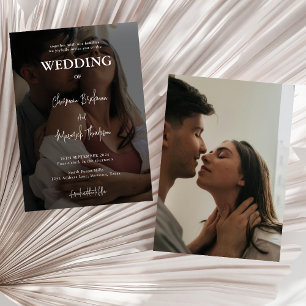 Simple Black and White Overlay Photo Wedding Invitation