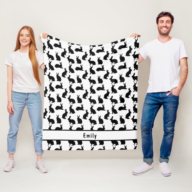 Simple Black And White Pattern Of Bunnies And Name Fleece Blanket (In Situ)