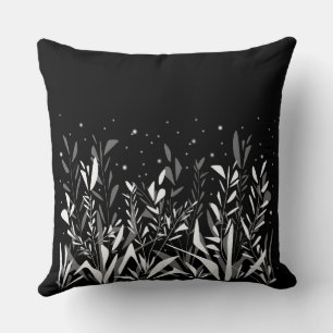 Simple black and white pattern with wild plants cushion