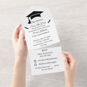 Simple Black And White Personalised Save The Date All In One Invitation