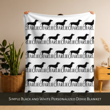Simple Black and White Personalized Doxie Blanket