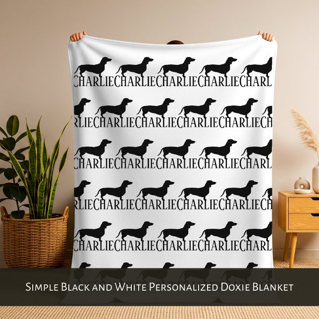 Simple Black and White Personalized Doxie Blanket (Simple Black and White Personalized Doxie Blanket)