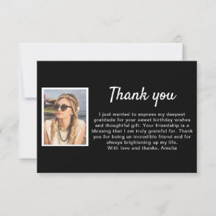Simple Black and White Photo Birthday Thank You Card