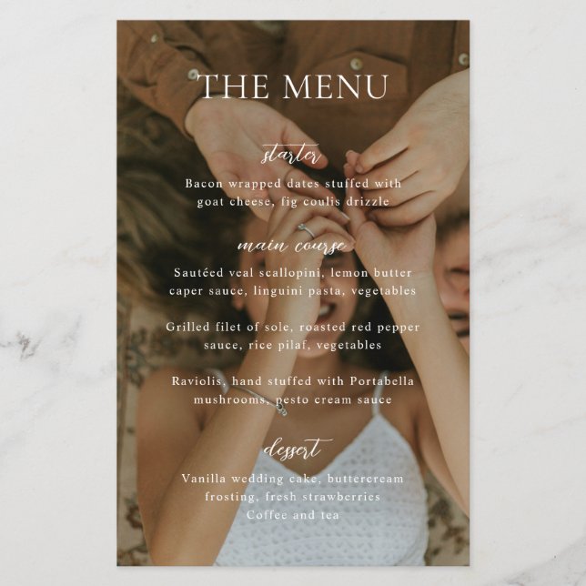 Simple Black and White Photo Budget Wedding Menu (Front)