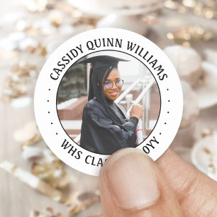 Simple Black and White Photo Class Year Graduation Classic Round Sticker