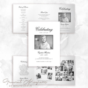 Simple Black and White Photo Funeral Program Tri-Fold Invitation