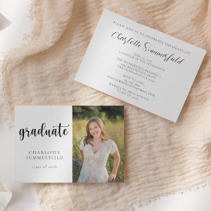Simple Black and White Photo Graduation Invitation