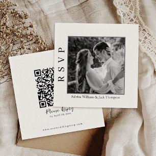 Simple Black And White Photo QR Code Website RSVP Invitation