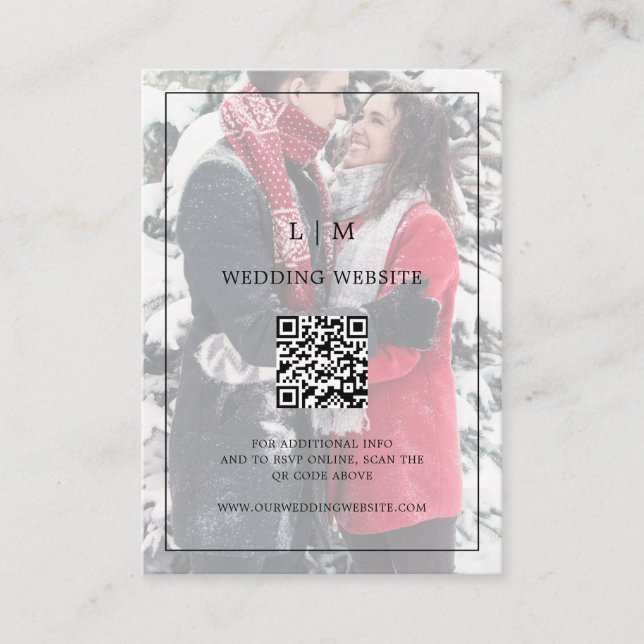 Simple Black and White Photo QR Code Wedding Enclosure Card (Front)