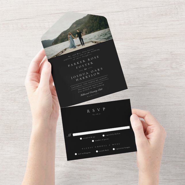 Simple Black and White Photo Wedding All In One Invitation (Tearaway)