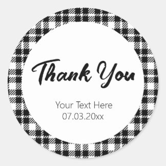 Simple black and white plaid gingham pattern classic round sticker
