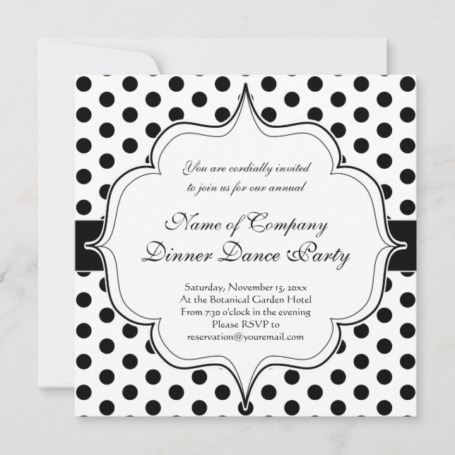 Simple Black and White Polka Dot Basic Pattern Invitation (Front)