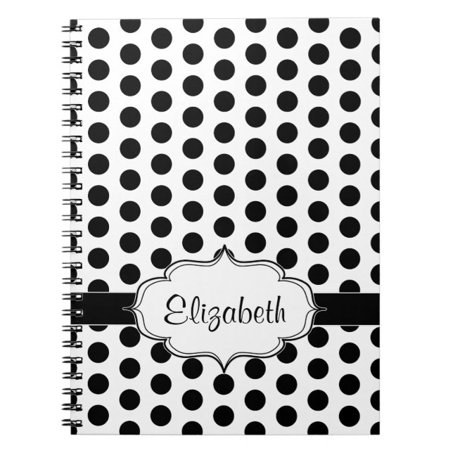Simple Black and White Polka Dot Basic Pattern Notebook (Front)
