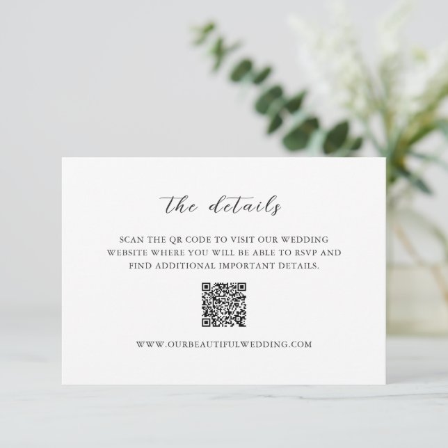 Simple Black and White QR Code Clean Wedding Enclosure Card (Standing Front)