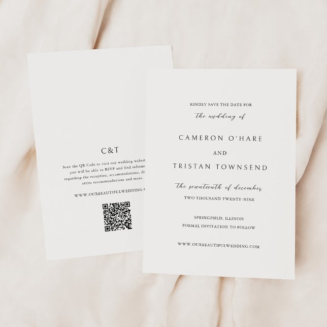 Simple Black and White QR Code Clean Wedding Save The Date (Creator Uploaded)