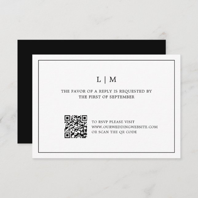 Simple Black and White QR Code Elegant Wedding RSVP Card (Front/Back)