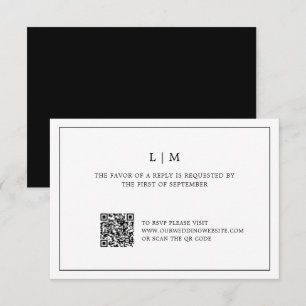 Simple Black and White QR Code Elegant Wedding RSVP Card