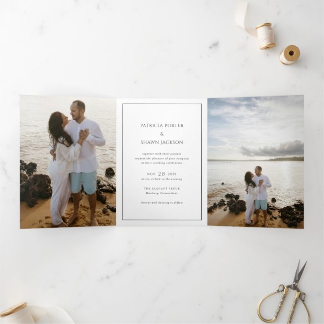 Simple Black and White QR Code Elegant Wedding Tri-Fold Invitation (Inside)