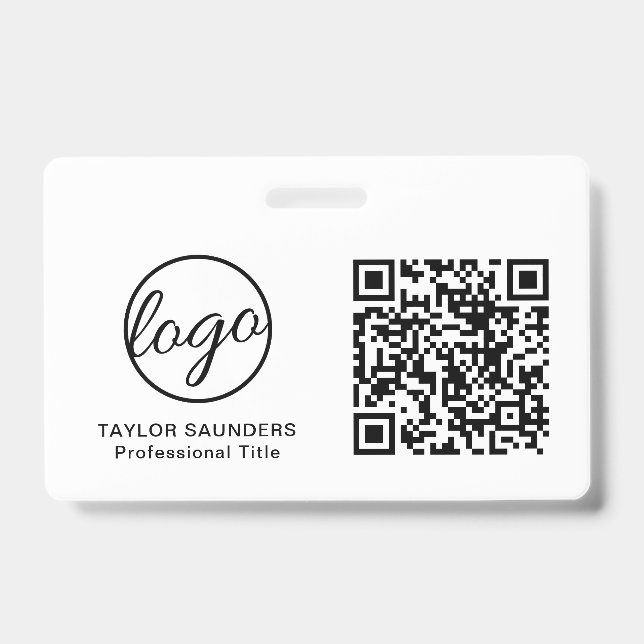 Simple Black and White QR Code Employee ID Badge (Front)