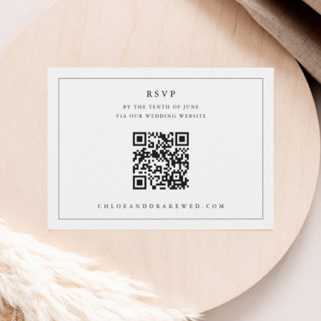 Simple Black and White QR code Wedding  RSVP Card (Simple QR code Wedding RSVP Enclosure Card.)
