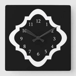 Simple Black And White Quatrefoil Pattern Square Wall Clock