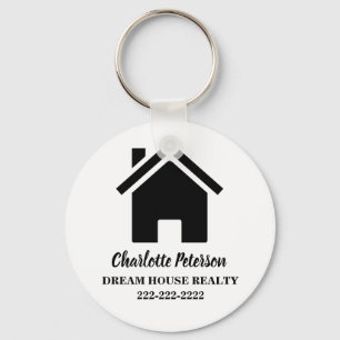 Simple Black And White  Real Estate Agent Key Ring