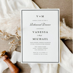 simple black and white rehearsal dinner invitation