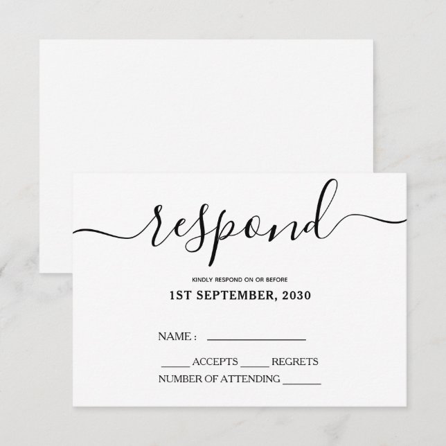 Simple Black And White Response RSVP Card (Front/Back)