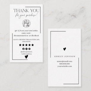 Simple black and white review order thank you business card