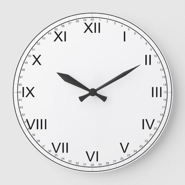 Simple Black and White-Roman Numerals Large Clock (Front)
