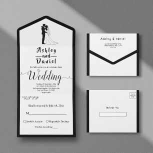 Simple Black And White Romantic Couple Wedding All In One Invitation