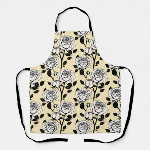Simple Black And White Roses In A Graphic Style  Apron