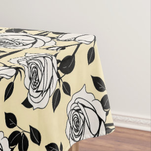 Simple Black And White Roses In A Graphic Style  Tablecloth