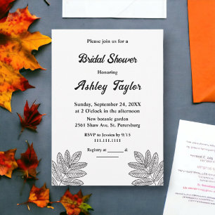 Simple Black And White Rustic Fall Bridal Shower Invitation