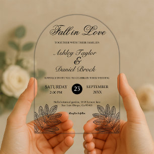 Simple Black And White Rustic Fall in Love Wedding Acrylic Invitations