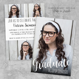 Simple Black and White Script 4 Photo Graduation Invitation