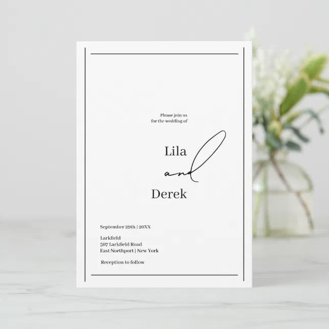 Simple Black and White Script Border Frame Wedding Invitation | Zazzle