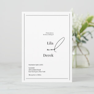 Simple Black and White Script Border Frame Wedding Invitation