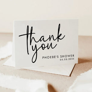 Simple Black and White Script Bridal Shower Folded Thank You Card