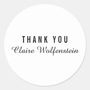 Simple Black and White Script Business Thank You Classic Round Sticker