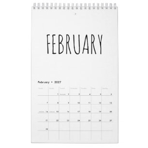 Simple Black and White Script Calligraphy Calendar