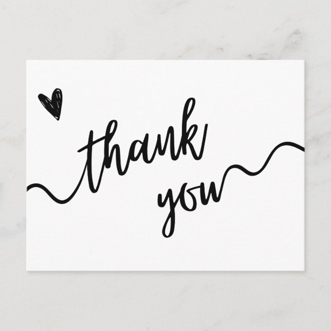 Simple Black and White Script Thank You Card (Front)