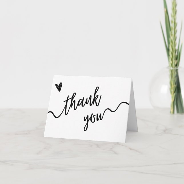 Simple Black and White Script Thank You Card (Front)