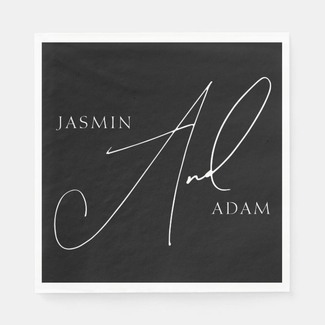 Simple Black and White Script Typography Wedding Napkin (Front)