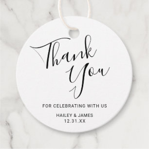 Simple Black and White Script Wedding Thank You Favour Tags