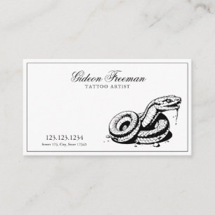 Simple Black and White Snake Tattoo Artist Business Card