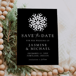 Simple Black and White Snowflake Save The Date